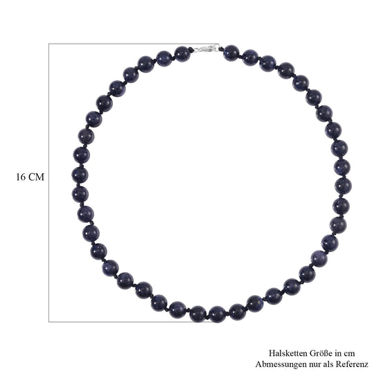 Blauer Sandstein Halskette, (9-11mm), ca. 50 cm, 925 Silber, ca. 276.50 ct