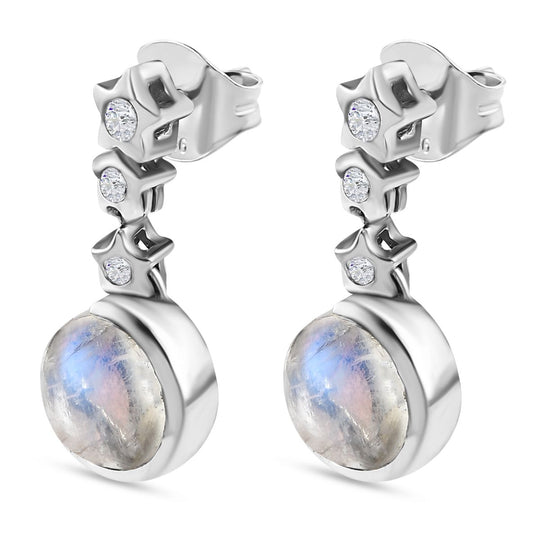 AA Premium Regenbogen Mondstein, Weißer Zirkon Ohrringe 925 Silber platiniert ca. 4,46 ct.