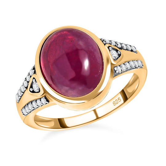 AA Afrikanischer Rubin (Fissure gefüllt), weißer Zirkon Ring, 925 Silber Gelbgold Vermeil (Größe 18.00) ca. 5.65 ct