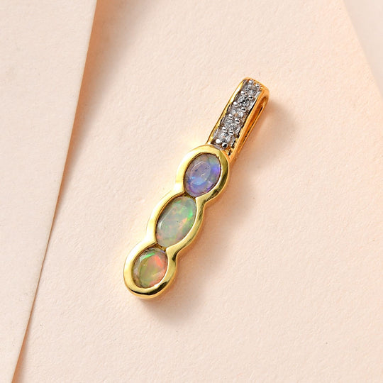 Natürlicher, äthiopischer Welo Opal Anhänger, 925 Silber Gelbgold Vermeil, ca. 0.35 ct