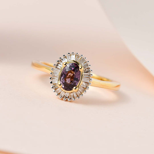 AA Lavendel-Spinell, weißer Diamant Ring, 925 Silber Gelbgold Vermeil, (Größe 19.00) ca. 0.70 ct