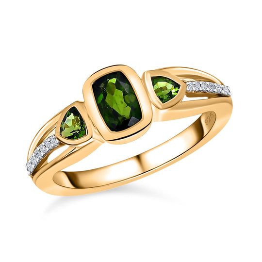 Natürlicher Chromdiopsid Ring, 925 Silber vergoldet (Größe 18.00) ca. 0.86 ct