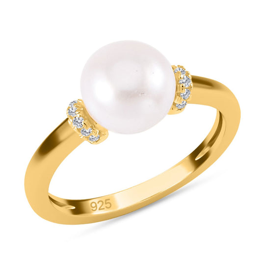 Weiße Süßwasser Perle Ring, 925 Silber vergoldet (Größe 19.00)