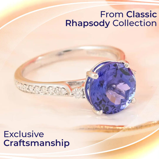 Rhapsody AAAA Tansanit, Weißer Diamant VS/EF Ring, AGI zertifiziert und geprüft 950 Platin (Größe 18.00) ca. 3.25 ct