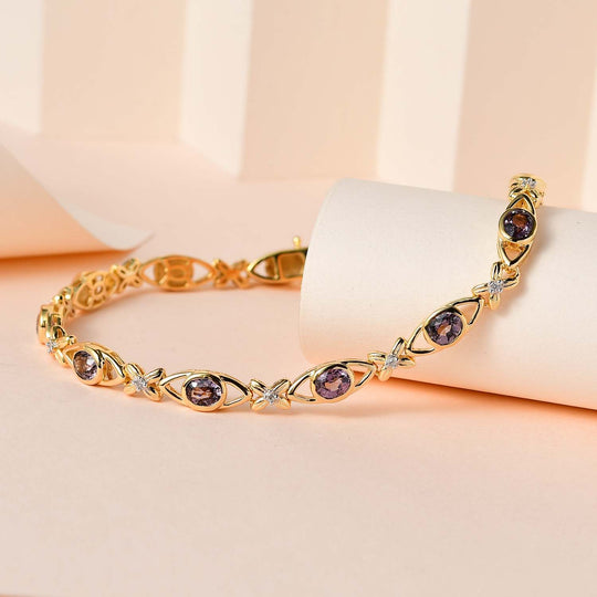 AA Lavendel-Spinell, Weißer Zirkon Armband ca. 20 cm 925 Silber Gelbgold Vermeil ca. 2,71 ct.