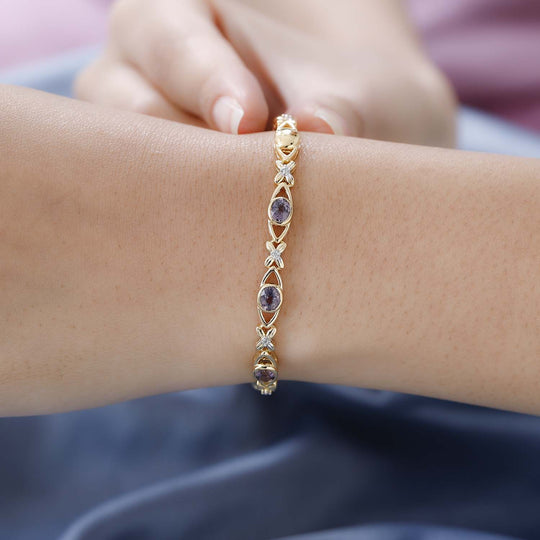 AA Lavendel-Spinell, Weißer Zirkon Armband ca. 20 cm 925 Silber Gelbgold Vermeil ca. 2,71 ct.