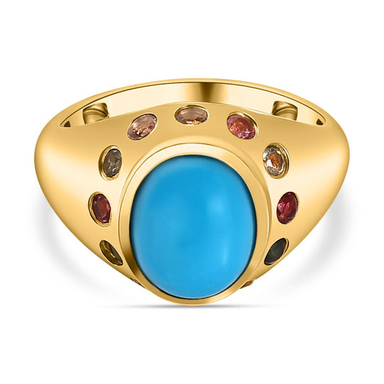 Amerikanischer natürlicher Sleeping Beauty Türkis, mehrfarbiger Turmalin Ring, 925 Silber Gelbgold Vermeil (Größe 17.00) ca. 3.00 ct