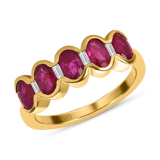 Afrikanischer Rubin (Fissure gefüllt), weißer Zirkon Ring, 925 Silber vergoldet (Größe 18.00) ca. 1.83 ct
