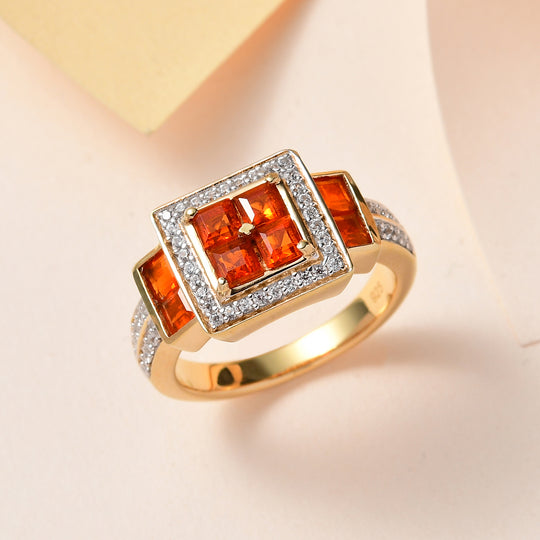 AA Salamanca Feueropal Ring, 925 Silber Gelbgold Vermeil, (Größe 20.00) ca. 1.31 ct