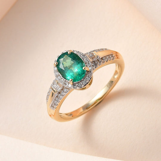 AAA Kagem Sambischer Smaragd, weißer Diamant Ring, 585 Gold (Größe 20.00) ca. 1.38 ct