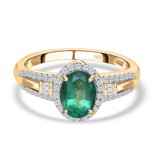 AAA Kagem Sambischer Smaragd, weißer Diamant Ring, 585 Gold (Größe 20.00) ca. 1.38 ct