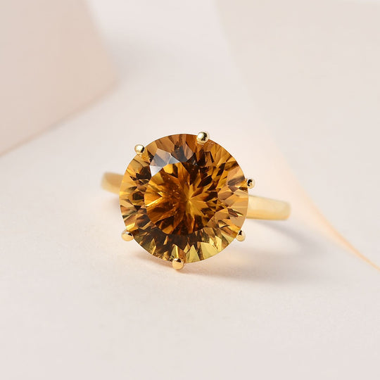 120 Facetten Citrin Ring, 925 Silber Gelbgold Vermeil ca. 6.36 ct