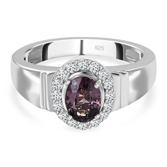 AA Lavendel-Spinell, Weißer Zirkon Ring, 925 Silber platiniert (Größe 21.00) ca. 1.19 ct