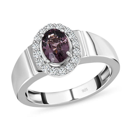 AA Lavendel-Spinell, Weißer Zirkon Ring, 925 Silber platiniert (Größe 21.00) ca. 1.19 ct