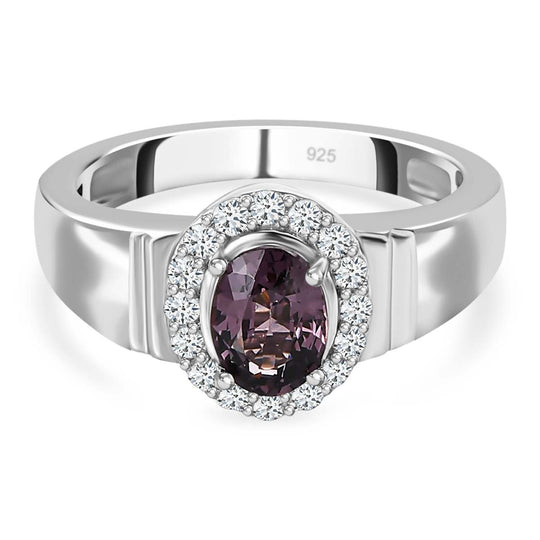 AA Lavendel-Spinell, Weißer Zirkon Ring, 925 Silber platiniert (Größe 21.00) ca. 1.19 ct