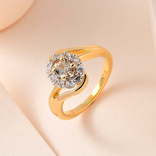 AA Natürlicher goldener Tansanit, weißer Zirkon Ring, 925 Silber Gelbgold Vermeil (Größe 20.00) ca. 0.94 ct