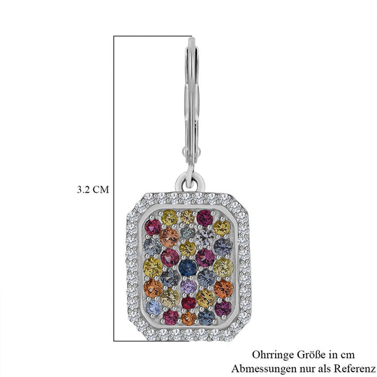 AA Mehrfarbige Saphir Ohrringe, 925 Silber platiniert ca. 3.14 ct