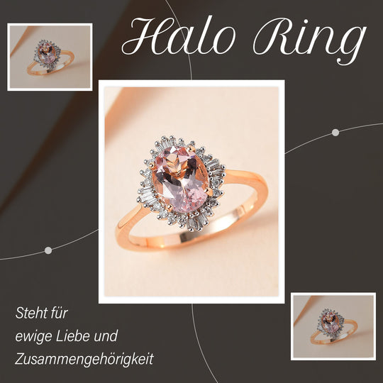 AAA Rosa Morganit, Weißer Diamant Ringe 585 Gold (Größe 19.00) ca. 1.93 ct