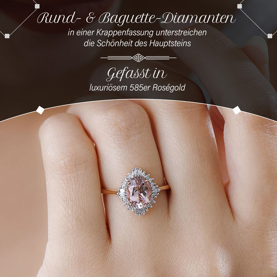 AAA Rosa Morganit, Weißer Diamant Ringe 585 Gold (Größe 19.00) ca. 1.93 ct