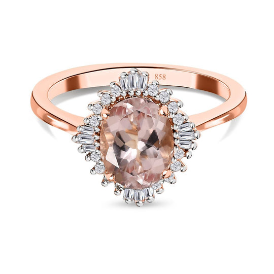 AAA Rosa Morganit, Weißer Diamant Ringe 585 Gold (Größe 19.00) ca. 1.93 ct