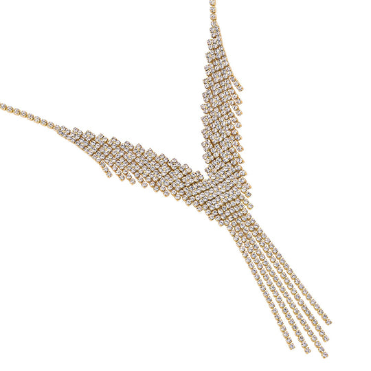 Wasserfall weißes Kristall Collier, ca. 50 cm, goldfarben