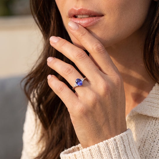 Rhapsody AAAA Tansanit, Weißer Diamant AGI zertifiziert Ring 950 Platin (Größe 17.00) (10-15 Werktage Lieferzeit) ca. 2.75 ct