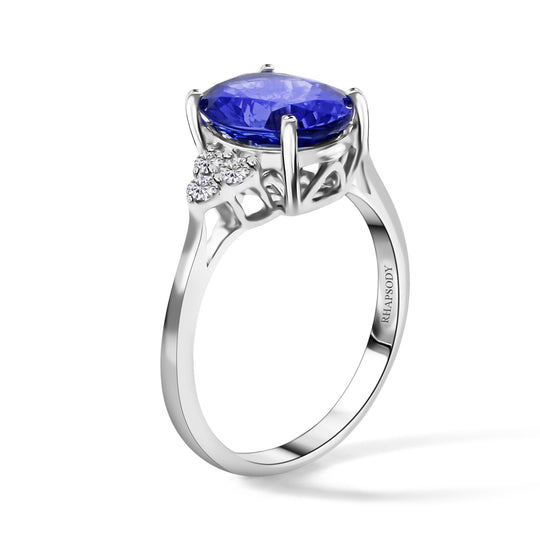 Rhapsody AAAA Tansanit, Weißer Diamant AGI zertifiziert Ring 950 Platin (Größe 17.00) (10-15 Werktage Lieferzeit) ca. 2.75 ct