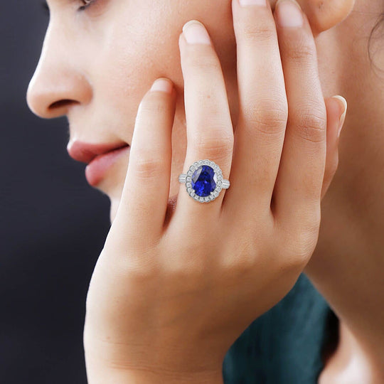 AAAA Tansanit, Weißer Diamant Ring 950 Platin (Größe 19.00) ca. 7,15 ct