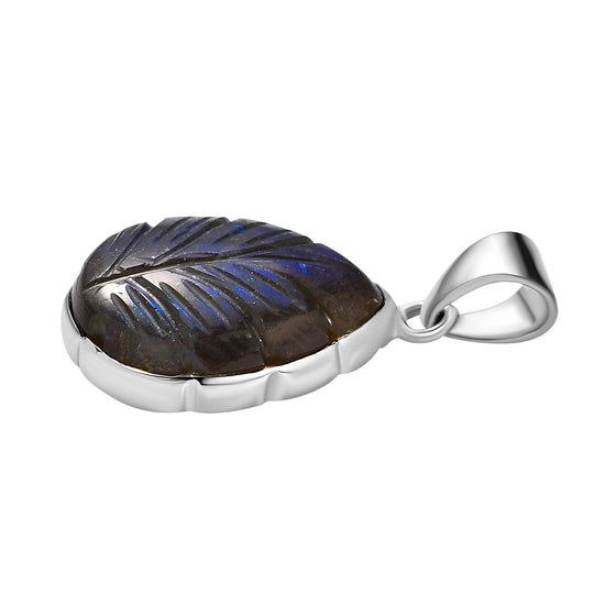 Handgeschnitzter Labradorit Anhänger, 925 Silber platiniert ca. 15.10 ct