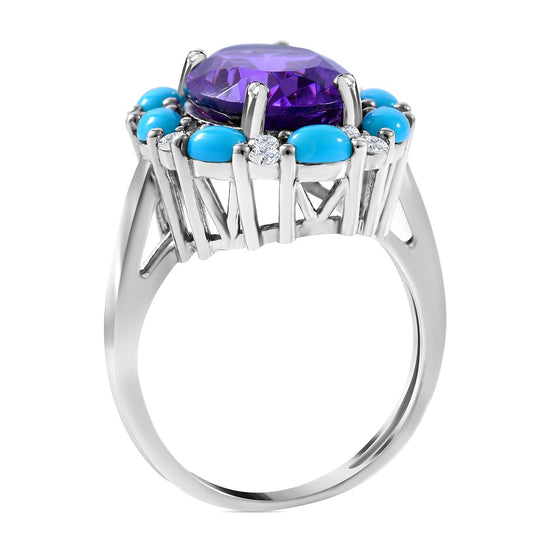AA Lusaka Amethyst, Sleeping Beauty Türkis Ring, 925 Silber platiniert ca. 8.09 ct