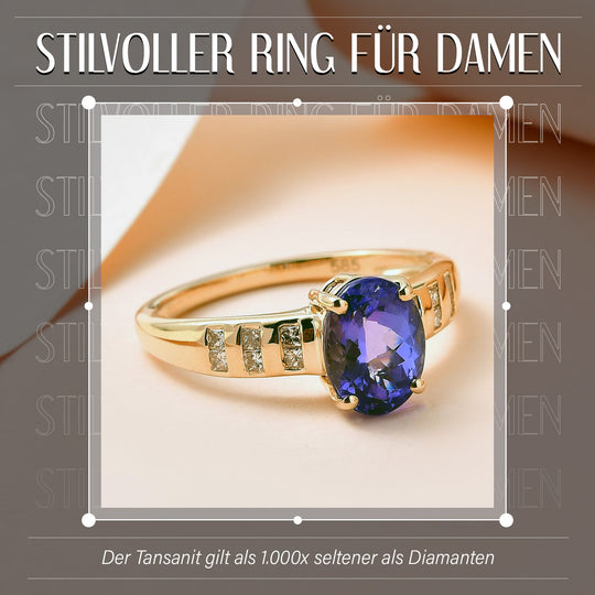 AA Tansanit, weißer Diamant Ring, 585 Gold (Größe 20.00) ca. 2.07 ct