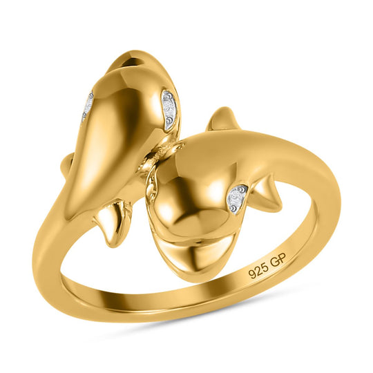 GP Kollektion - Weißer Diamant und Kanchanaburi Blauer Saphir Ring, 925 Silber Gelbgold Vermeil, (Größe 17.00) ca. 0.05 ct