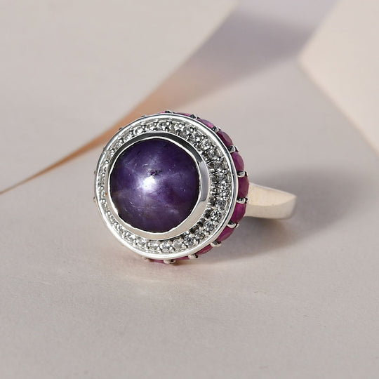 Sternrubin, Afrikanischer Rubin (Fissure gefüllt) Ring, 925 Silber platiniert (Größe 19.00) ca. 9.47 ct