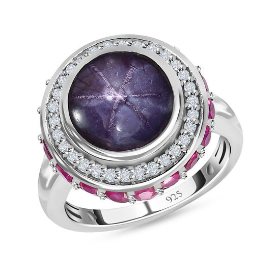 Sternrubin, Afrikanischer Rubin (Fissure gefüllt) Ring, 925 Silber platiniert (Größe 19.00) ca. 9.47 ct