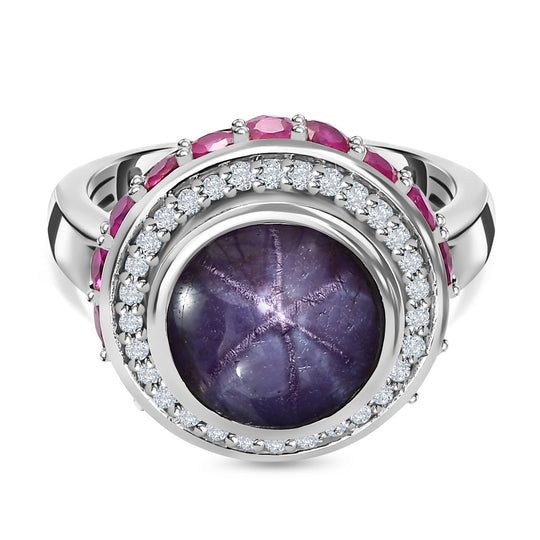 Sternrubin, Afrikanischer Rubin (Fissure gefüllt) Ring, 925 Silber platiniert (Größe 19.00) ca. 9.47 ct
