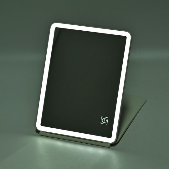Faltbarer LED-beleuchteter Schminkspiegel, 3 Helligkeitsstufen, Doppelseitige Spiegelflächen, Größe: 26x19x2.3cm, Rosa
