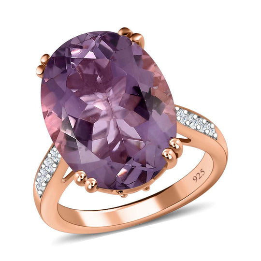 Rose De France Amethyst, weißer Zirkon Ring, 925 Silber rosévergoldet (Größe 19.00) ca. 12.13 ct