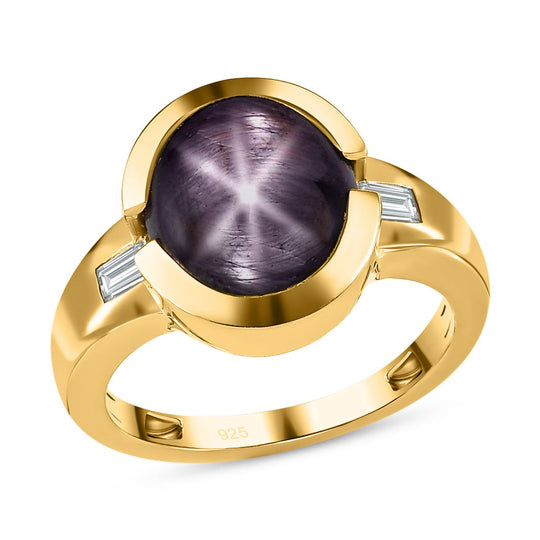 Sternrubin, weißer Zirkon Ring, 925 Silber vergoldet (Größe 19.00) ca. 9.28 ct