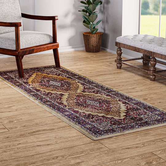 70% Polyester and 30% Cotton Pile Runner 950 Gsm
Colour: Red & Multi
Size: 66x180 cm