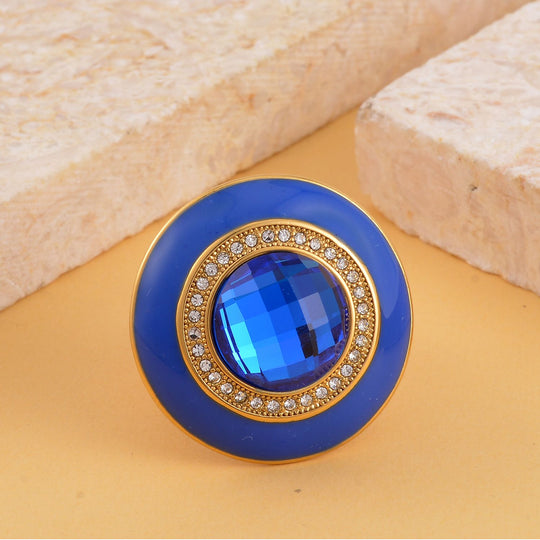 Blauer Kristall, Weißer Kristall Ring, 316L Edelstahl emailliert, (Größe 17.00)