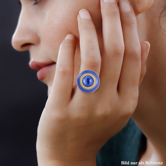 Blauer Kristall, Weißer Kristall Ring, 316L Edelstahl emailliert, (Größe 17.00)