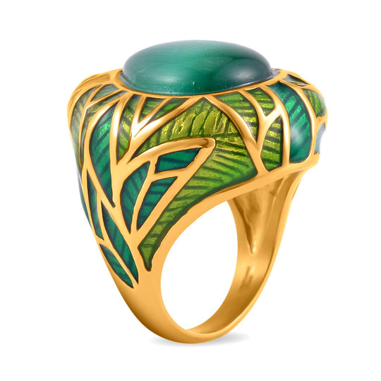 Grünes Katzenauge Ring, 316L Edelstahl emailliert, (Größe 16.00), ca. 3.00 ct
