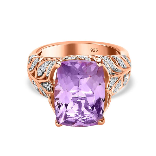 Rose De France Amethyst, Weißer Zirkon Ring, 925 Silber rosévergoldet (Größe 19.00) ca. 6.42 ct