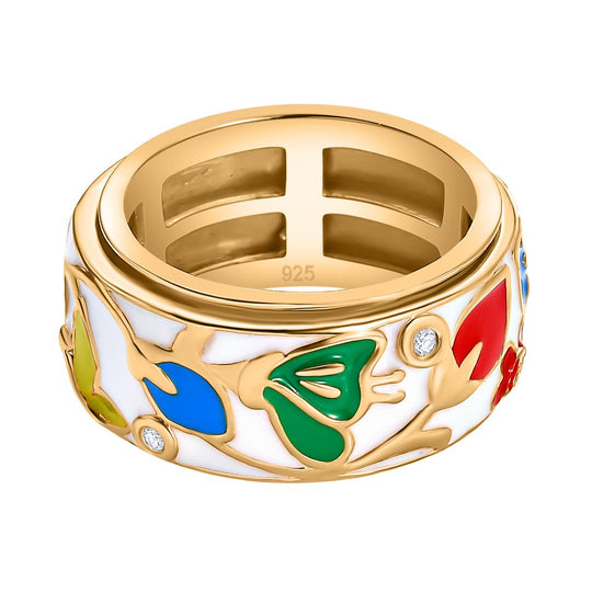 Weißer Diamant Ring, drehbar, 925 Silber Gelbgold Vermeil (Größe 21.00) ca. 0.11 ct