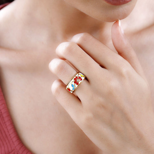 Weißer Diamant Ring, drehbar, 925 Silber Gelbgold Vermeil (Größe 20.00) ca. 0.11 ct