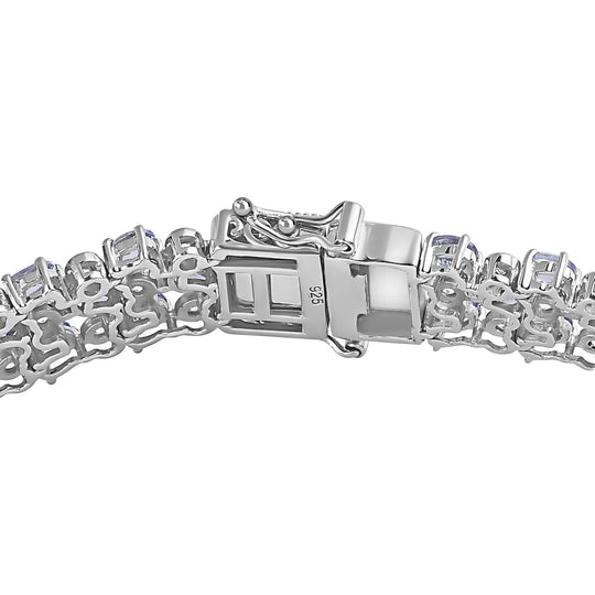 Tansanit, weißer Zirkon Armband, ca. 19 cm 925 Silber platiniert ca. 14.48 ct