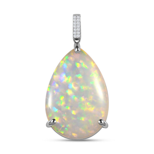 RHAPSODY AAAA Natürlicher, äthiopischer Welo Opal, Weißer Diamant Anhänger, 950 Platin, ca. 14.76 ct