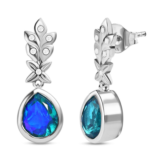 Paraiba Pfau Quarz Triplette, Weiße Zirkon Ohrringe, 925 Silber platiniert ca. 5.42 ct