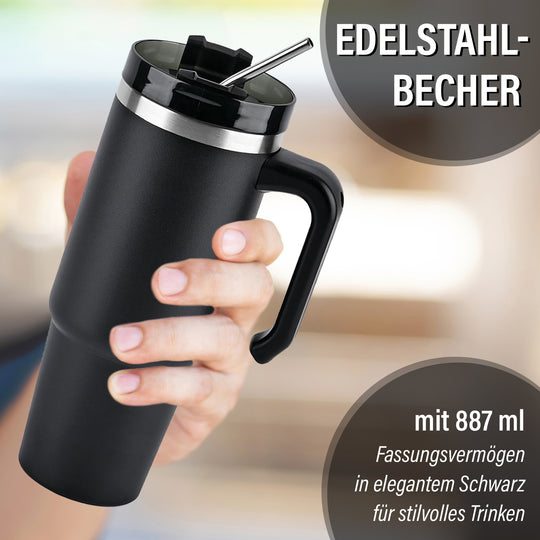 316L Edelstahl Thermobecher 887ml mit Strohhalm, Grün