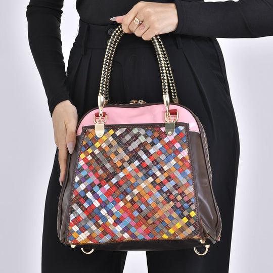 Chaos by Elsie - 100% Echtleder gewebter Tasche mit RFID schutz, 31x28x12 cm, Gewebt